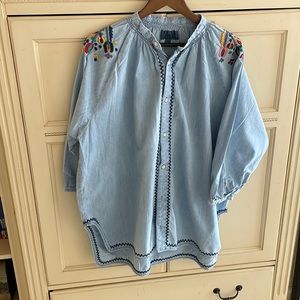 NWOT Lucky Brand embroidered denim tunic shirt